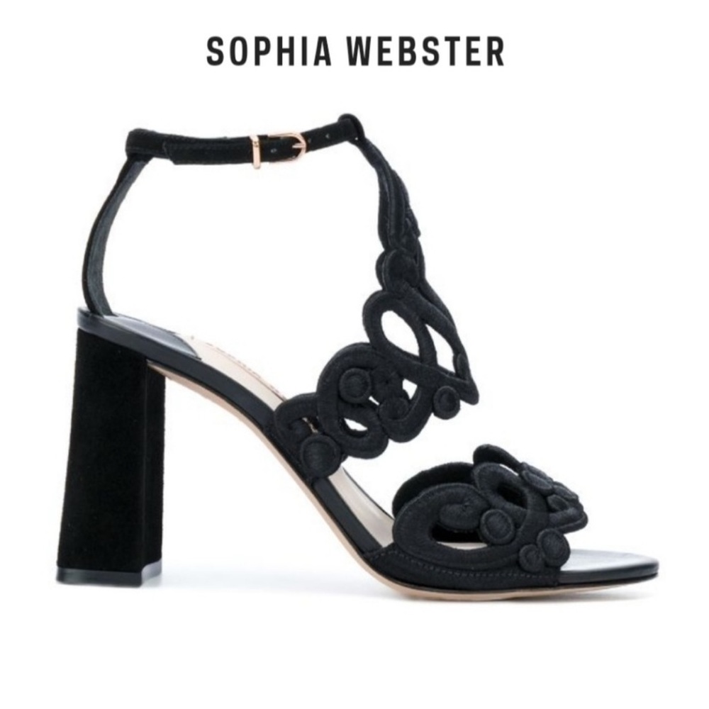 Sophia Webster Black Embroidered Albany Sandals Shoes Size 10.5